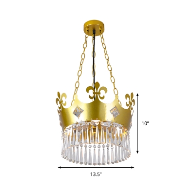Golden Crown Shade Chandelier Light Fixture Contemporary Crystal 4 Bulbs Hanging Light in Gold