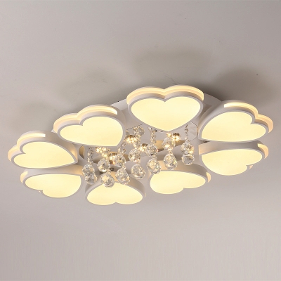Heart Shape LED Ceiling Light Acrylic 8-Head Modern Flush Mount Light with Crystal Drop, Warm/White Light