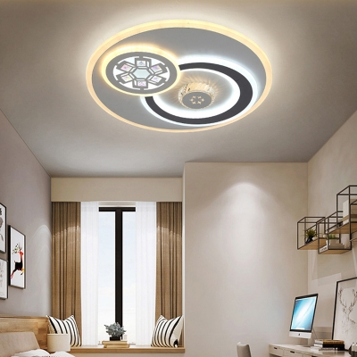 LED Bedroom Ceiling Light Modern Stylish White Flush Mount Lamp with Orbit Faceted Crystal Shade