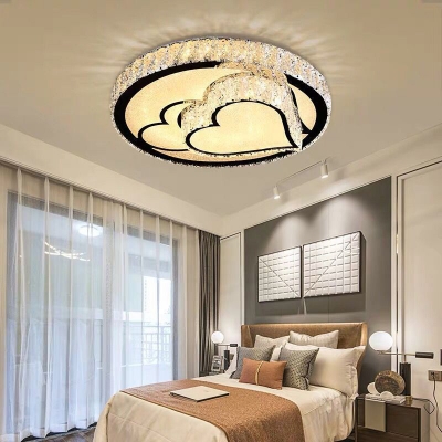 LED Flush Mount Modern Crystal Block White Ceiling Light with Moon and Star/Heart Acrylic Shade