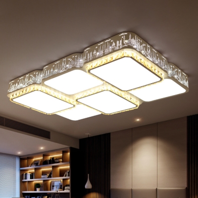 LED Flush Mounted Light Modern K9 Crystal Ceiling Light with Rectangle/Square White Acrylic Shade in