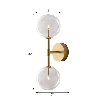 Lever Metallic Wall Light Vintage 2 Bulbs Black/Brass Finish Sconce Light Fixture with Clear/Smoke Gray Glass Shade