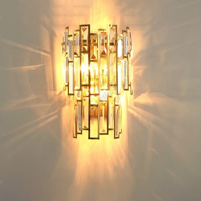Linear Living Room Wall Lighting Fixture Modern Style Crystal 2 Lights Gold Sconce