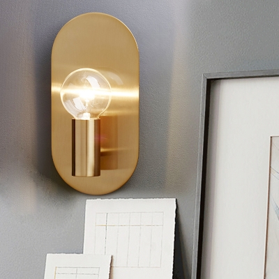 Minimalist Bare Bulb Wall Sconce 1 Light Metallic Wall Lamp in Gold with Oval Backplate