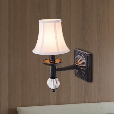 Modernist Bell Wall Light Sconce Fabric 1 Head Corridor Wall Lamp in Black Finish