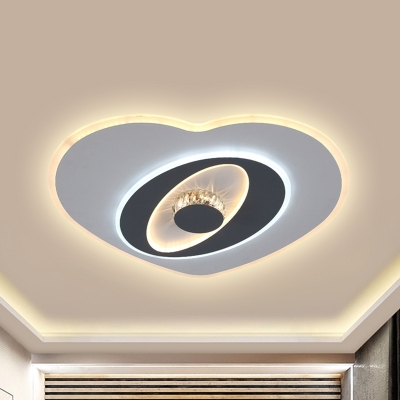 Modernist Heart Shaped Flush Lighting Acrylic LED Bedroom Ceiling Lamp in Grey and White