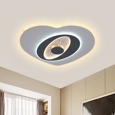 Modernist Heart Shaped Flush Lighting Acrylic LED Bedroom Ceiling Lamp in Grey and White