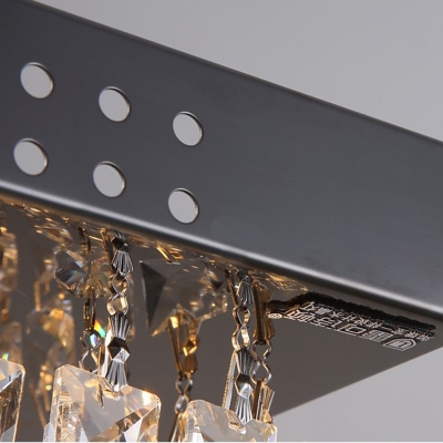 Nickel Rectangle Flush Light Fixture Modernism 10 Heads Crystal Rod Ceiling Lamp