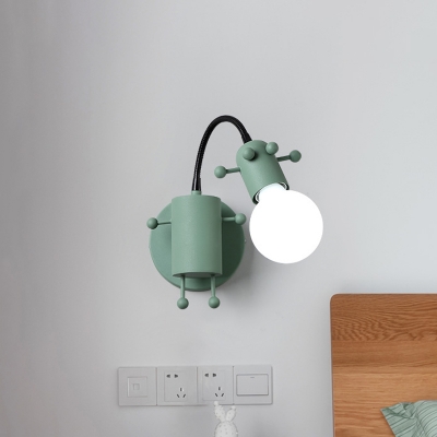 Open Bulb Adjustable Wall Lamp Modernist Metal 1 Head Wall Mount Lighting in Grey/White/Green