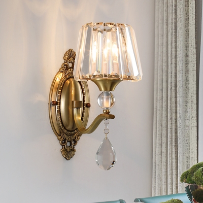Rectangle-Cut Barrel Sconce Light Contemporary 1/2 Lights Brass Wall Light Fixture for Living Room