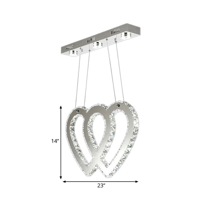 Silver Heart Chandelier Lighting with Crystal Bead Led Modern Hanging Light for Dining Table
