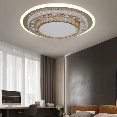 Simple Style Round Flush Mount Lamp Clear Crystal Bedroom LED Ceiling Light Fixture