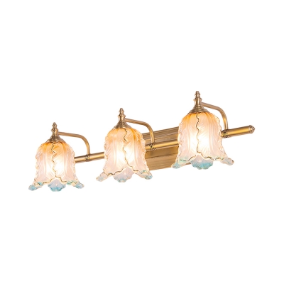 Textured Glass Scalloped Vanity Lighting Classic 1/2/3 Light Bathroom Wall Mounted Lamp in Gold for Bathroom