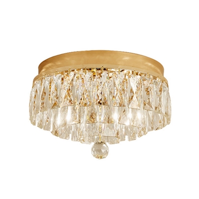 Tiered Crystal Block Flush Mount Lamp Modern 2 Heads Gold Ceiling Light Fixture for Balcony