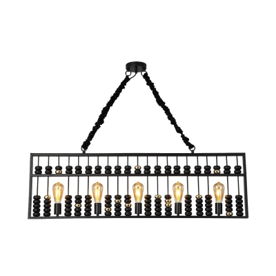 Vintage Abacus Pendant Ceiling Fixture Metal Black 3 Bulbs Hanging Lamp for Restaurant