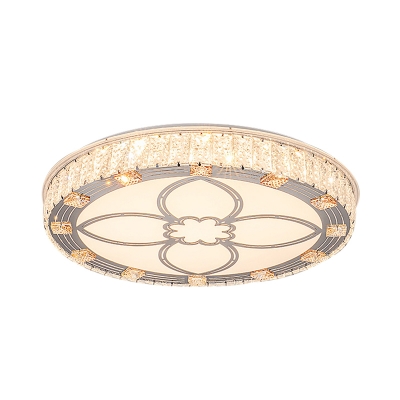 White Disk Ceiling Light Modern Acrylic LED Flush Mount Light with Crystal Accent