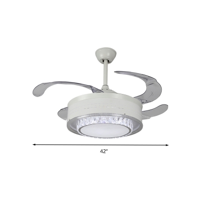 White Drum Ceiling Fan Modernism LED Acrylic Shade Semi Mount Lighting for Living Room, Wall/Remote Control/Frequency Conversion