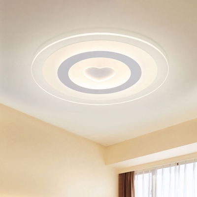 White Heart Design Ceiling Lamp Modern LED Ultrathin Acrylic Flush Mount in Warm/White/Inner Warm Outer White Light