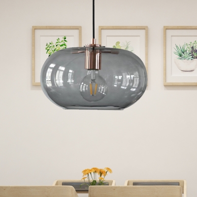 1 Light Dining Room Pendant Lamp Modern Copper Suspension Light with Drum Smoke Gray Glass Shade