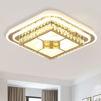 LED Living Room Ceiling Light Fixture Modern White Flush Mount with Square Acrylic Shade