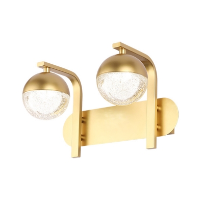 2 Lights Bathroom Vanity Mirror Light Modern Style Golden Wall Lamp with Global Acrylic Shade