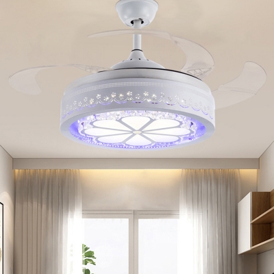 W Modernist Led Ceiling Fan Lighting White Drum Semi Flush Mount