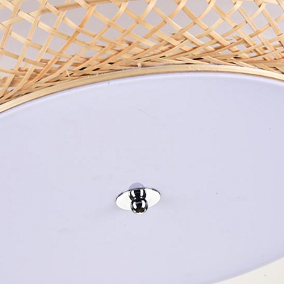 Asian Style Cage Flushmount Lighting Handmade Bamboo 3-Light Flush Lamp with White Inner Shade