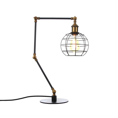 Black/Brass Finish Wire Guard Table Lighting Industrial Style 1 Bulb Metallic Table Lamp with Global Shade