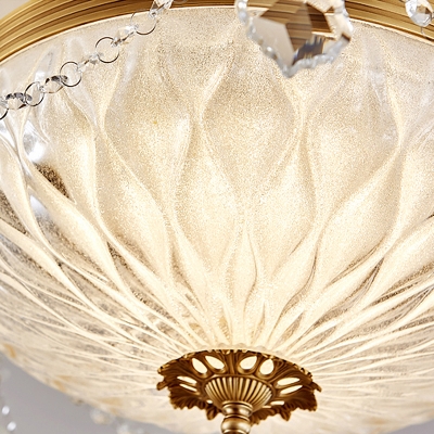 Brass Dome Ceiling Light Fixture Postmodern Carved Crystal LED Flush Mount Light