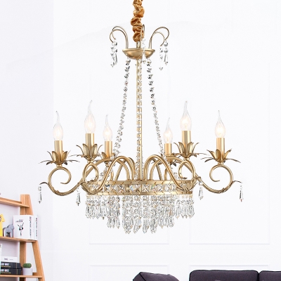 Brass Finish Curved Arm Ceiling Chandelier with Candle Accent Contemporary Crystal 4/6 Bulbs Ceiling Pendant Light