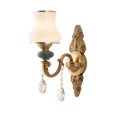 Brass Vase Wall Mount Light Nordic 1/2 Heads White Glass Sconce Light with Crystal Drop