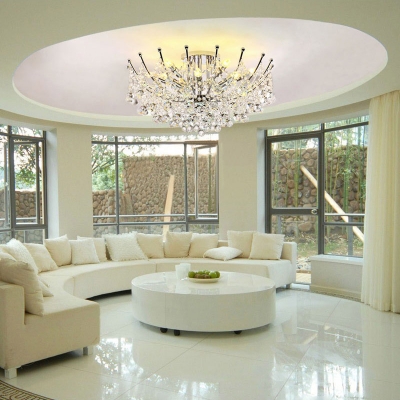 Cascade Crystal Ball Semi Flush Light Modern Chrome/Gold/Cognac LED Ceiling Light Fixture for Living Room