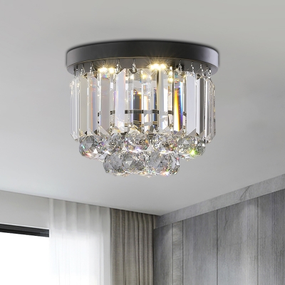 Circular Ceiling Light Fixture with Clear/Smoke Gray Crystal Modern LED Ceiling Mounted Fixture for Corridor