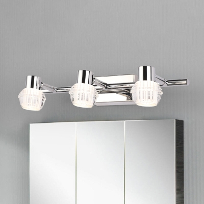 Clear Crystal Dome Vanity Wall Light Modernist Style 3 Lights Chrome Finish Wall Sconce, 12.5