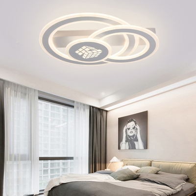 Contemporary LED Flush Light Acrylic White Dual Ring Ceiling Lighting in Warm/White Light/Remote Control Stepless Dimming
