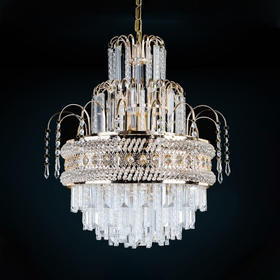 Crystal Curved Chandelier Pendant Light Victorian style 9-Light Gold Ceiling Lamp