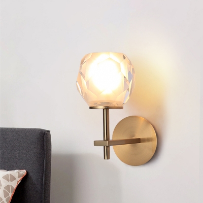 Faceted Globe Bathroom Wall Sconce Clear Glass 1 Light Contemporary Style Wall Mount Lamp in Gold