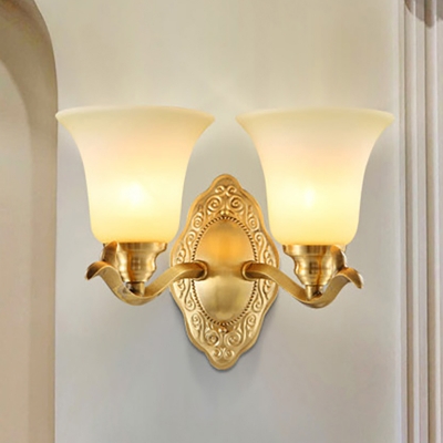 Frosted Glass Bell Sconce Lamp Traditional Style 1/2-Light Living Room Wall Mounted Light in Gold