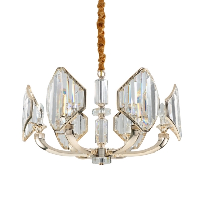 Gold Radial Hanging Lamp Kit Simple Style 6 Heads Crystal Block Chandelier Light