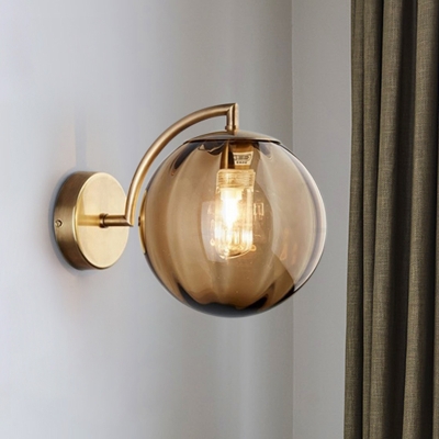 Gray/Amber/Blue Water Glass Ball Wall Lamp Colonial 1-Light Living Room Sconce Light Fixture