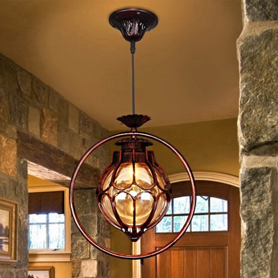 Industrial Global/Ring Hanging Light Cognac Glass Shade Kitchen Pendant Lighting with 23.5