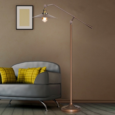 Industrial Stylish Flared Floor Lamp Metal 1 Bulb Living Room Standing Floor Light with Boom Arm in Bronze