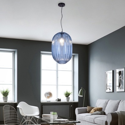 Lantern Pendant Light Vintage 1 Head Blue Prism Glass Suspension Light for Living Room