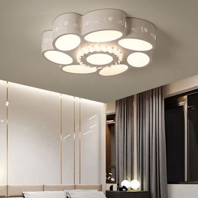 LED Bedroom Flush Mount Lamp Modern Stylish White Ceiling Light with Flower Acrylic Shade in Warm/White Light/Remote Control Stepless Dimming