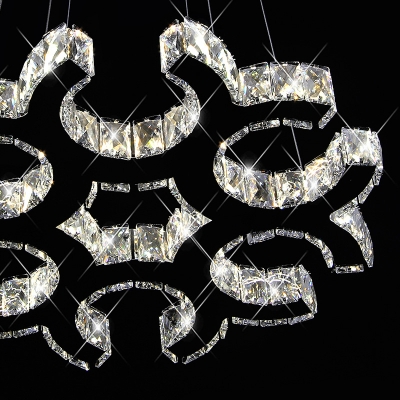 LED Chandelier Pendant Modern C-Shaped Crystal Hanging Ceiling Light in Black for Living Room