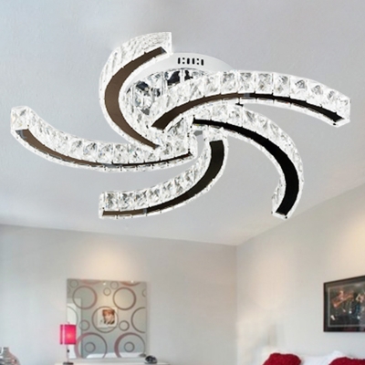 LED Semi Flush Light Simple Windmill Crystal Semi Flush Mount in Chrome for Bedroom, Warm/White/3 Color Light
