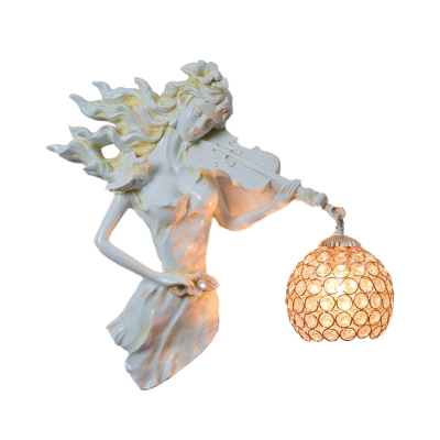 Metal and Crystal Dome Wall Sconce Vintage 1 Light Wall Light Fixture with White/Gold Girl Design