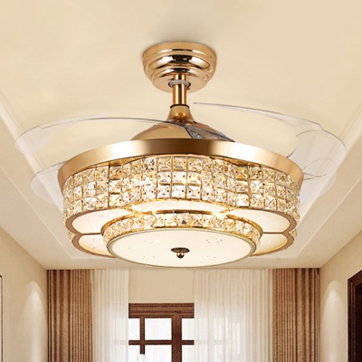 Metal Floral Ceiling Fan Light Modern LED Gold Semi-Flush Mount Light for Living Room
