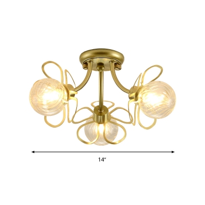 Petal Swirl Glass Semi Flush Light Fixture Nordic 1/3 Heads Black/Gold Ceiling Light for Corridor
