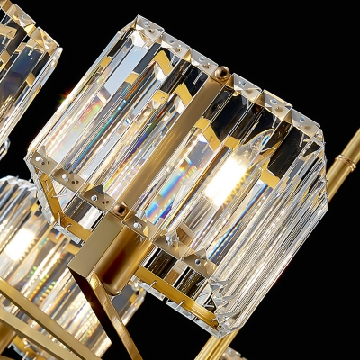 Rectangle-Cut Crystal Square Hanging Light Postmodern 6 Heads Gold Chandelier Lighting